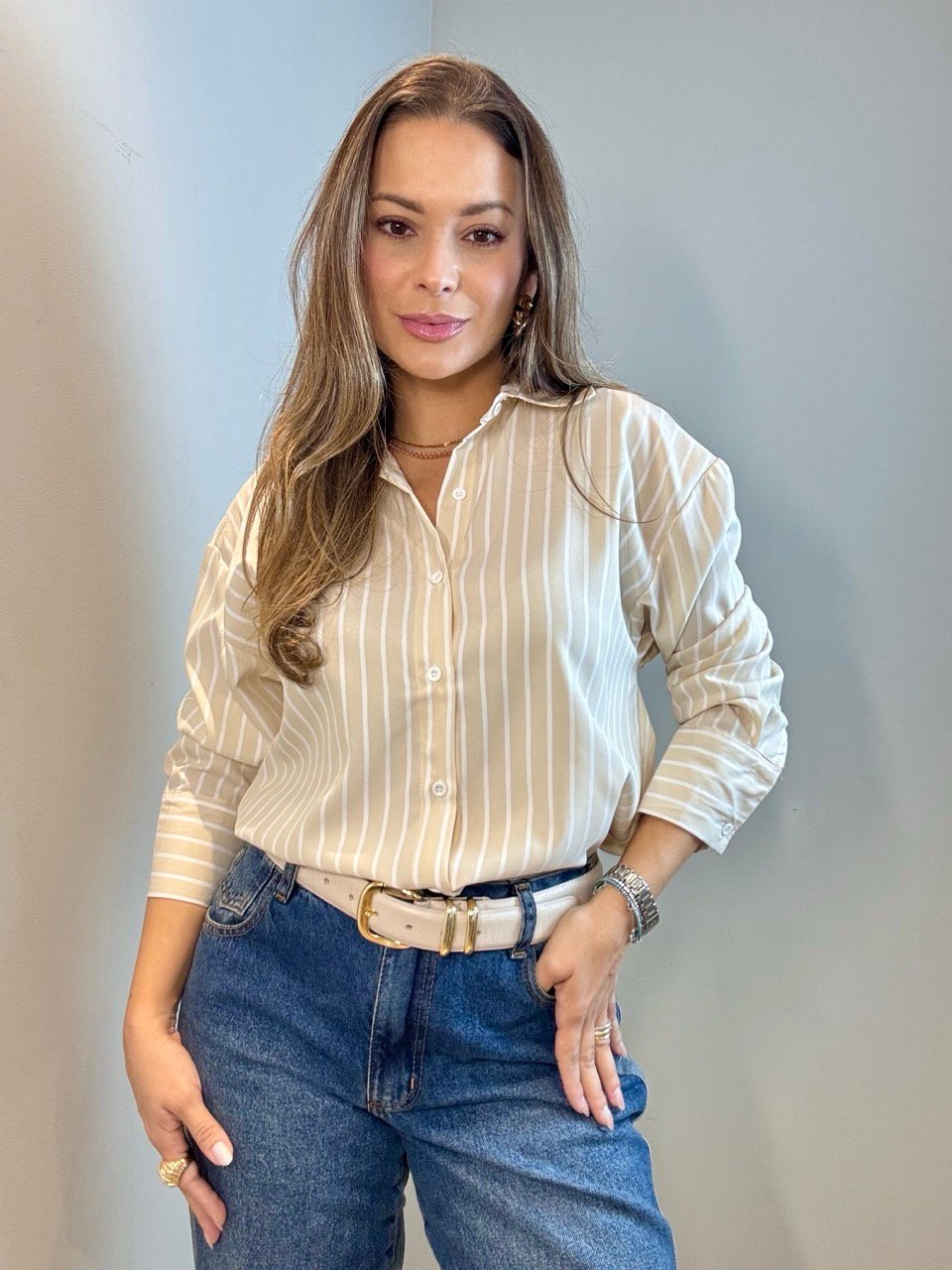 Camisa Listras - Nude