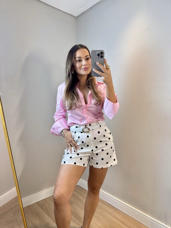 Camisa Algodão Detalhe Drapeado - Rosa