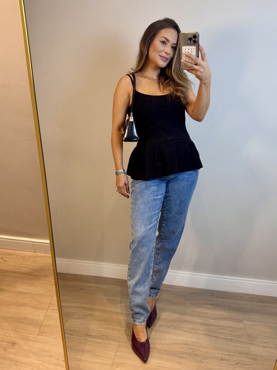 Blusa Peplum Alça Fina - Preta