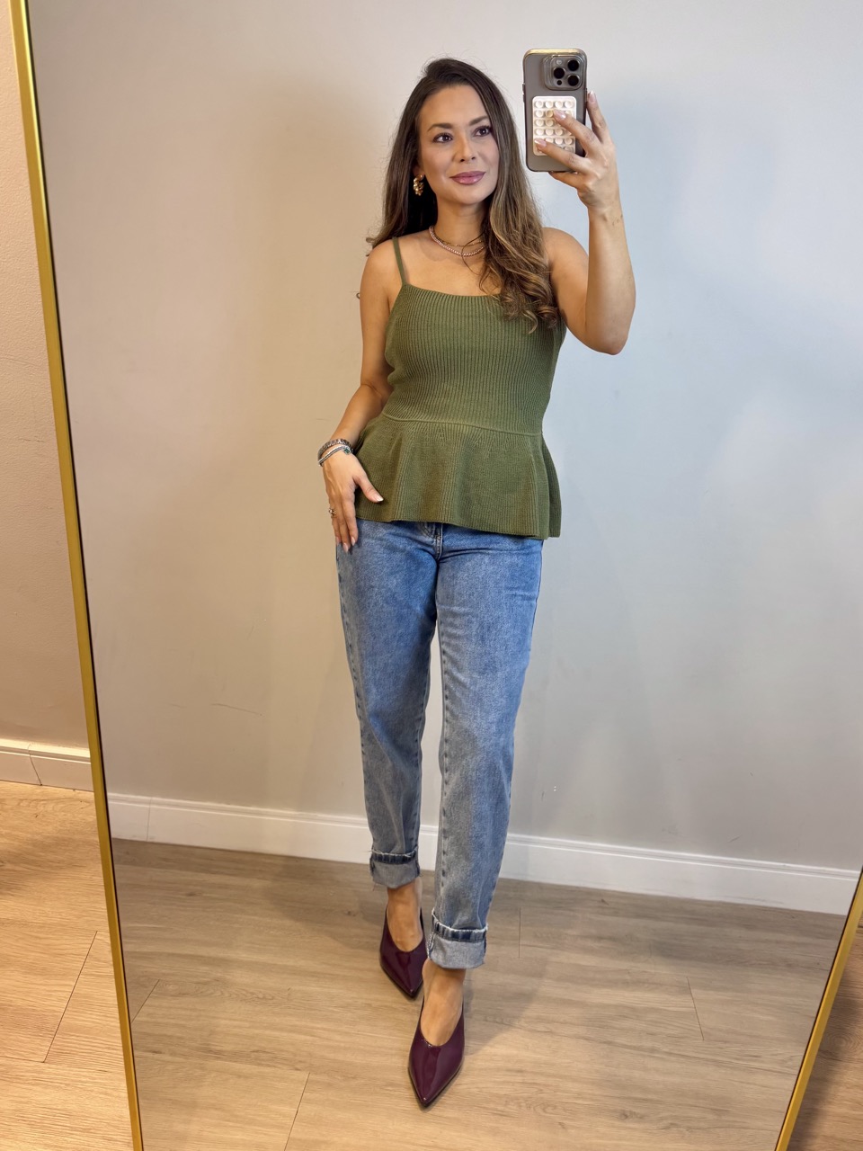 Blusa Peplum Alça Fina - Verde