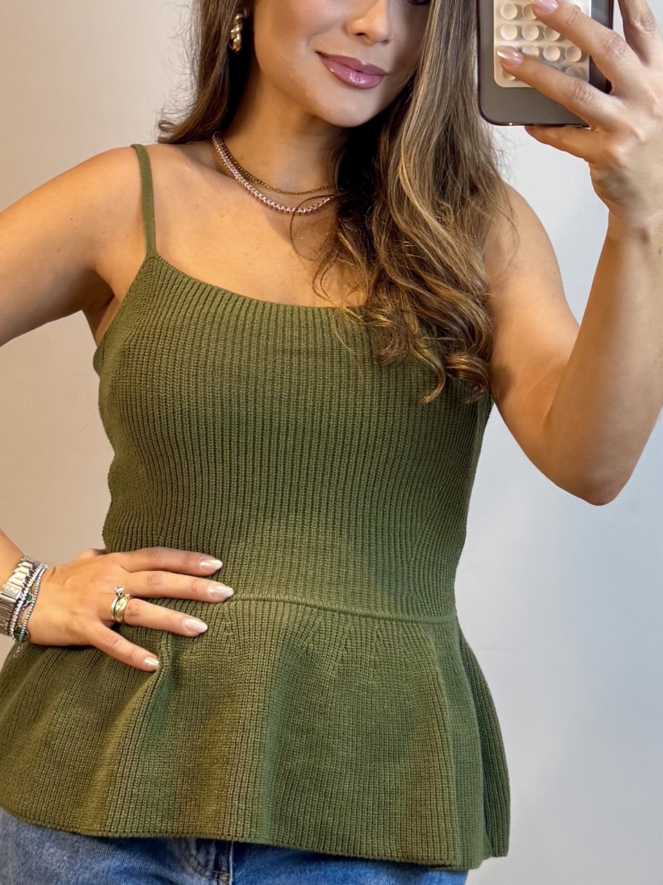 Blusa Peplum Alça Fina - Verde