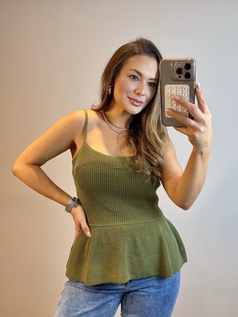 Blusa Peplum Alça Fina - Verde