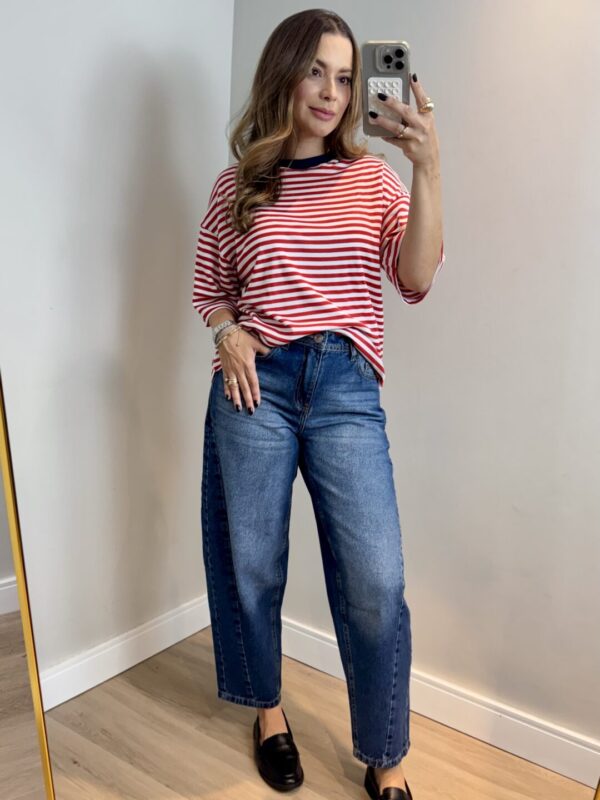 Tee Fernanda Listras - Navy/Vermelho