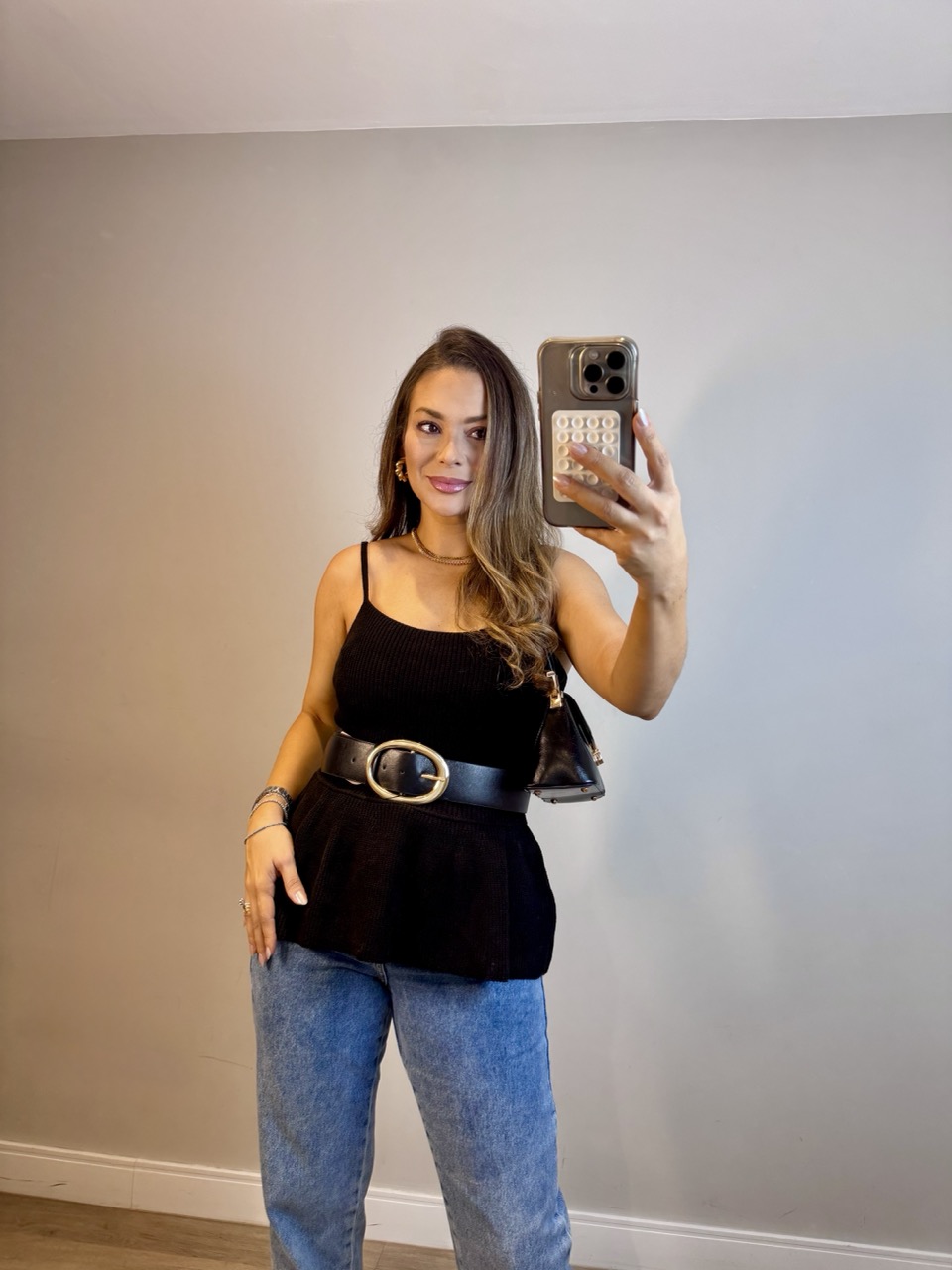 Blusa Peplum Alça Fina - Preta