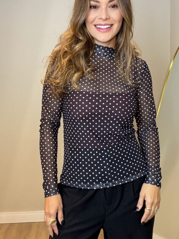 Blusa Microtule Manga Longa - Poá