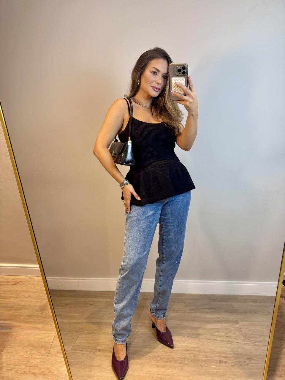 Blusa Peplum Alça Fina - Preta