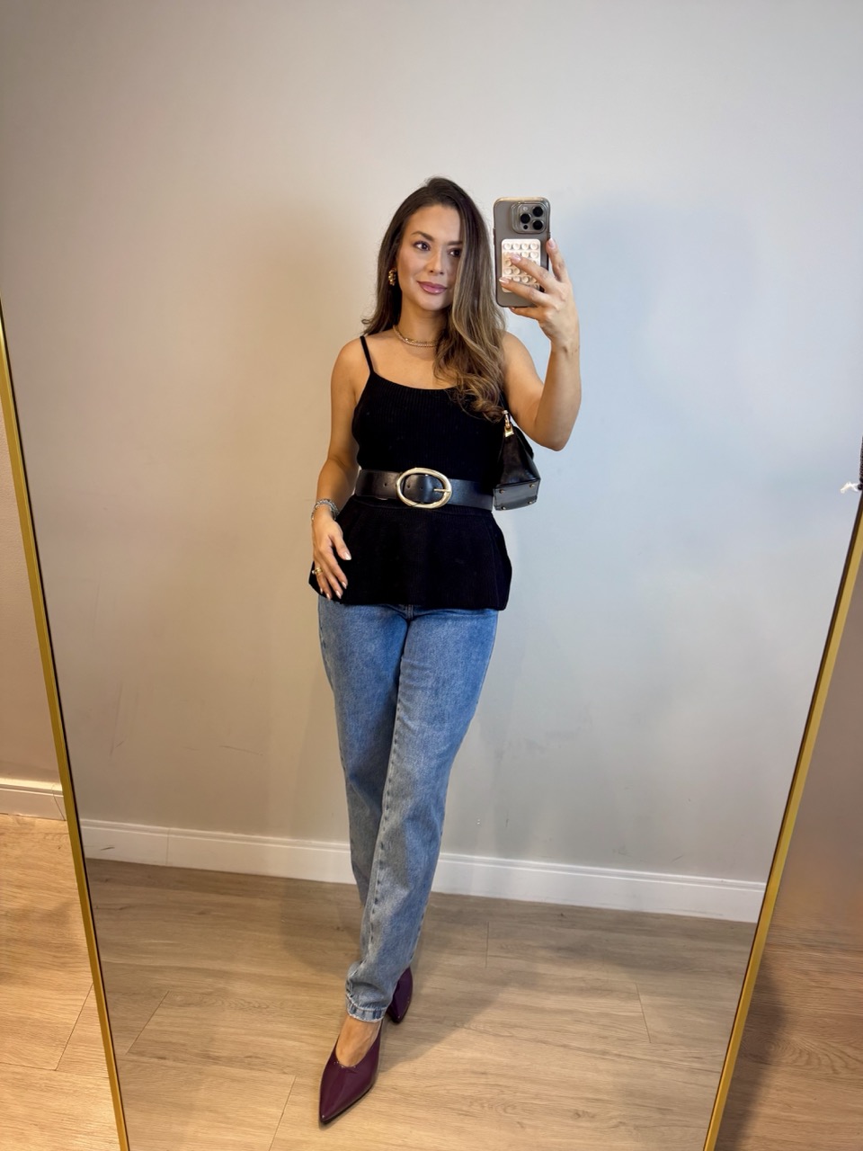 Blusa Peplum Alça Fina - Preta